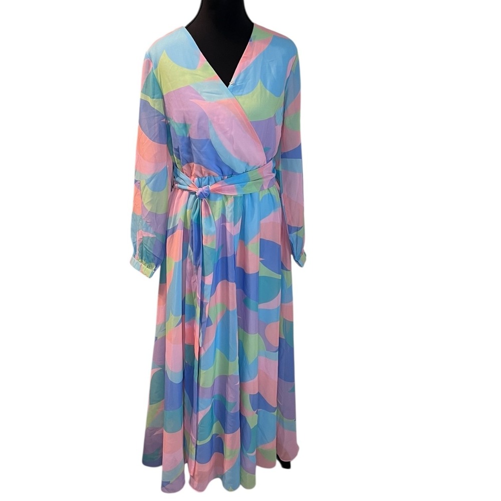 Studio‎ EY Pastel Wrap Maxi Dress S Boho Spring Tie Waist Resort Vacation - Picture 2 of 13